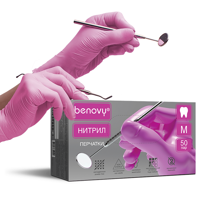 Перчатки нитриловые BENOVY Dental Formula Nitrile MultiColor розовый