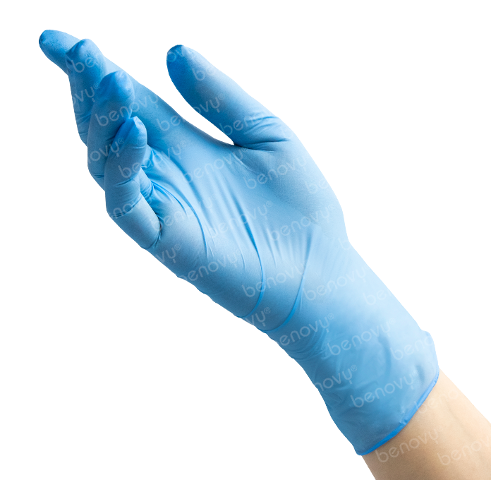 Перчатки нитриловые BENOVY Nitrile Chlorinated нестерильные неопудренные текстурированные на пальцах, голубые 50 пар