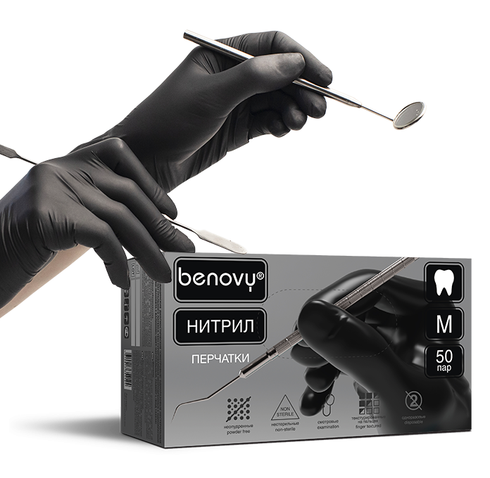 Перчатки нитриловые BENOVY Dental Formula Nitrile MultiColor Черный 