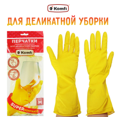 Перчатки хозяйственные латексные для деликатной уборки с х/б напылением Komfi