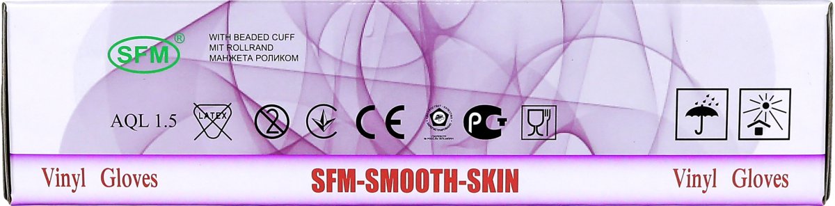 Перчатки смотровые виниловые SFM нестерильные неопудренные, прозрачные  50 пар