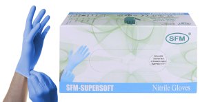Перчатки смотровые нитриловые SFM нестерильные неопудренные,голубой 100 пар