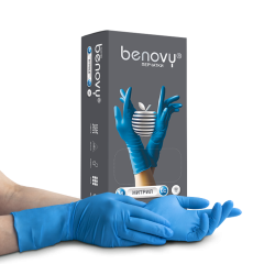 Перчатки нитриловые BENOVY Nitrile Chlorinated LC с удлиненной манжетой  неопудренные, текстурированные, голубые