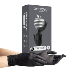 Перчатки нитриловые BENOVY Nitrile Chlorinated  нестерильные неопудренные текстурированные на пальцах, черные