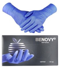 Перчатки нитриловые BENOVY Nitrile MultiColor нестерильные неопудренные текстурированные на пальцах сиренево-голубые