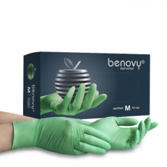 Перчатки нитриловые BENOVY Nitrile MultiColor нестерильные текстурированные на пальцах  зеленые